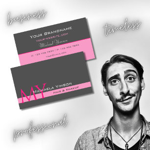 Grafische grijs en Roze met Monogram Professional Visitekaartje