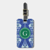 Grafische groene blauwe ikat tribaal monogram bagagelabel (Voorkant verticaal)