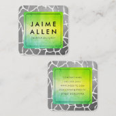 Grafische groene structuur grijs patroon vierkante visitekaartje (Voorkant / Achterkant)