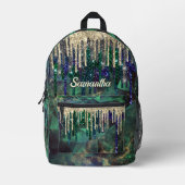 Grafische groene turquoise goudglitter druppelt mo bedrukte rugzak (Voorkant)