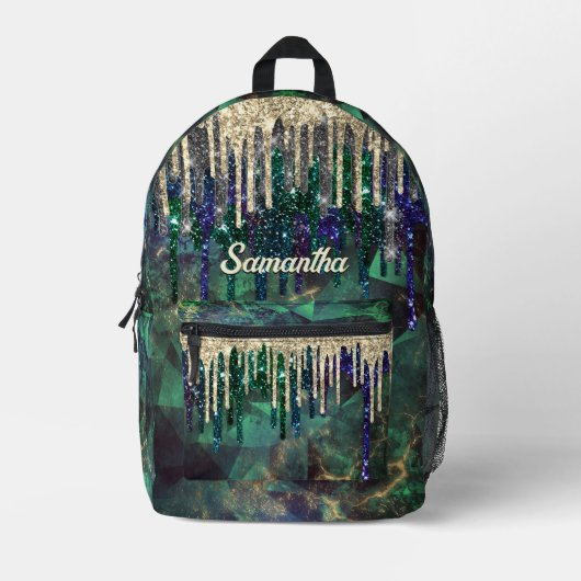 Grafische groene turquoise goudglitter druppelt mo bedrukte rugzak (Voorkant)