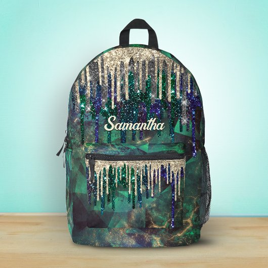 Grafische groene turquoise goudglitter druppelt mo bedrukte rugzak