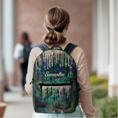 Grafische groene turquoise goudglitter druppelt mo bedrukte rugzak