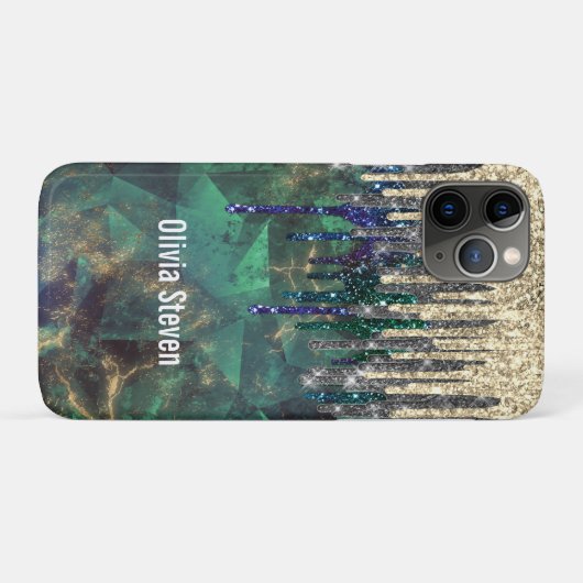 Grafische groene turquoise goudglitter druppelt mo Case-Mate iPhone case (Achterkant (horizontaal))