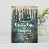 Grafische groene turquoise goudglitter druppelt mo kaart (Staand voorkant)