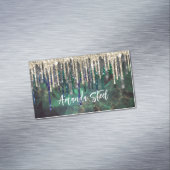 Grafische groene turquoise goudglitter druppelt mo magnetisch visitekaartje (Voorbeeld)