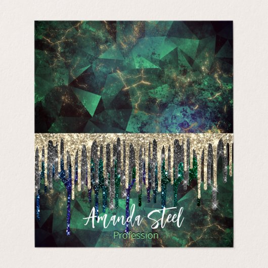 Grafische groene turquoise goudglitter druppelt mo visitekaartje (Buitenkant ongevouwen)