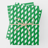 Grafische groene witte strepen plaid grid patroon  inpakpapier vel (In situ)