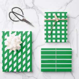 Grafische groene witte strepen plaid grid patroon  inpakpapier vel