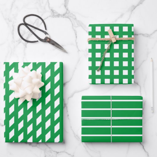 Grafische groene witte strepen plaid grid patroon inpakpapier vel (Voorkant)