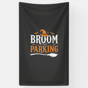 Grafische heksenhut voor bezemparking op Halloween Spandoek