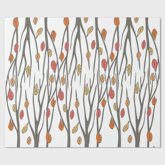 Grafische herfstherfstbladeren en bomen cadeaupapier (Vlak)