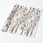 Grafische herfstherfstbladeren en bomen cadeaupapier (Uitgerold)