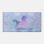 Grafische ijsblauwe eenhoornglittersterren monogra bureaumat (Voorkant)