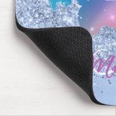 Grafische ijsblauwe eenhoornglittersterren monogra muismat (Hoek)