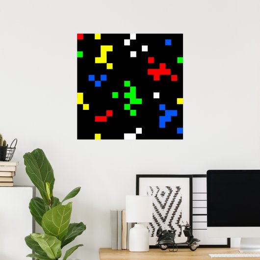 Grafische kaart met 8-bits videobeelden retro poster (Thuiskantoor)