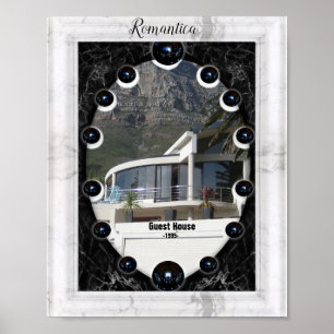 Grafische kaart met witte en zwarte marmer poster