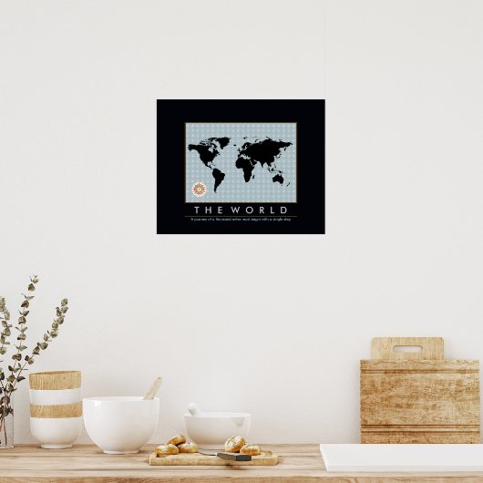 grafische kaart van de wereld poster (Keuken)