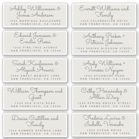 Grafische kalligrafie Grijze gastAdresetiketten Sticker (Voorkant)