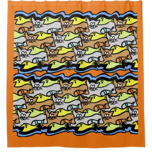 Grafische katten en Cartoon-schoeisel Douchegordijn (Voorkant)