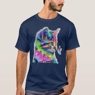 Grafische kleur van kat en vlinder kattenliefhebbe t-shirt