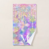 Grafische kleurige eenhoorn die glitter-monogram d bad handdoek (Handdoek)