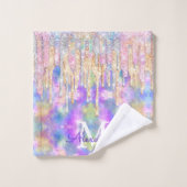 Grafische kleurige eenhoorn die glitter-monogram d bad handdoek (Wasdoekje)