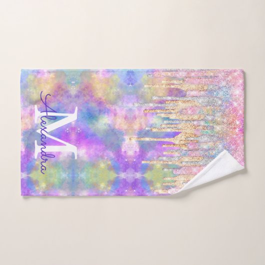 Grafische kleurige eenhoorn die glitter-monogram d bad handdoek (Handdoek)