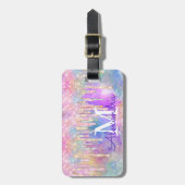 Grafische kleurige eenhoorn die glitter-monogram d bagagelabel (Voorkant verticaal)