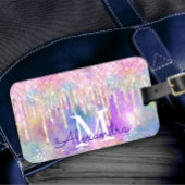 Grafische kleurige eenhoorn die glitter-monogram d bagagelabel