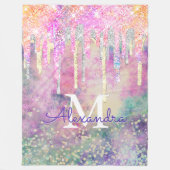 Grafische kleurige eenhoorn die glitter-monogram d fleece deken (Voorkant)