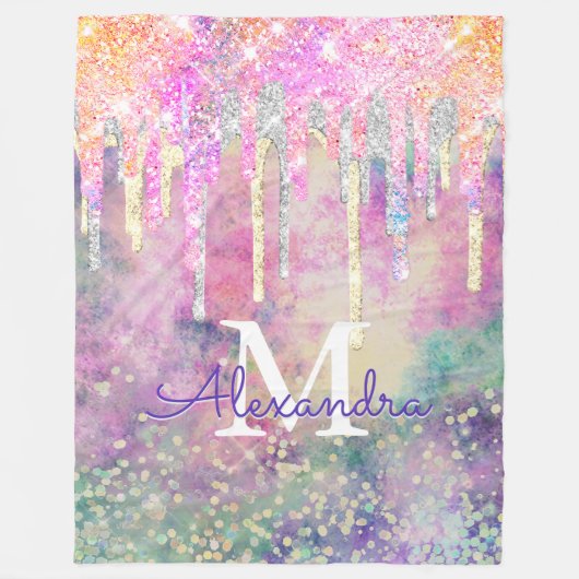 Grafische kleurige eenhoorn die glitter-monogram d fleece deken (Voorkant)