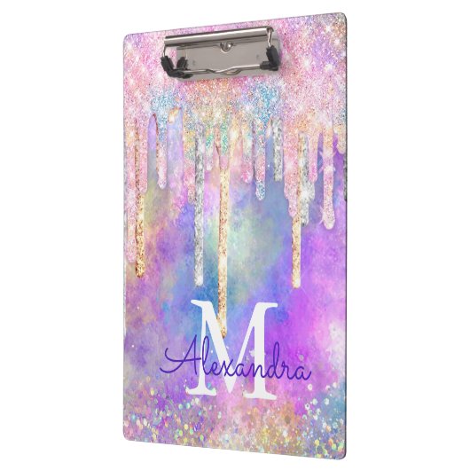 Grafische kleurige eenhoorn die glitter-monogram d klembord (Links)