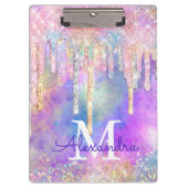 Grafische kleurige eenhoorn die glitter-monogram d klembord (Voorkant)