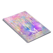 Grafische kleurige eenhoorn die glitter-monogram d notitieboek (Rechterzijde)