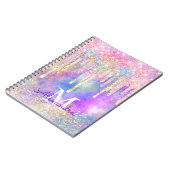 Grafische kleurige eenhoorn die glitter-monogram d notitieboek (Linkerzijde)