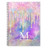 Grafische kleurige eenhoorn die glitter-monogram d notitieboek (Voorkant)