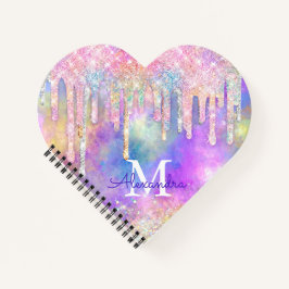 Grafische kleurige eenhoorn die glitter-monogram d notitieboek