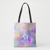 Grafische kleurige eenhoorn die glitter-monogram d tote bag (Voorkant)