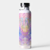 Grafische kleurige eenhoorn die glitter-monogram d waterfles (Rechts)