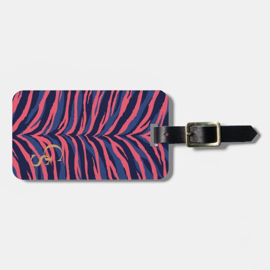 Grafische kleurige roze zebra print monogram bagagelabel (Voorkant horizontaal)