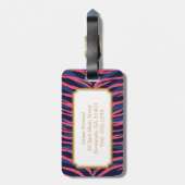 Grafische kleurige roze zebra print monogram bagagelabel (Achterkant verticaal)