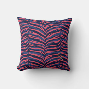 Grafische kleurige roze zebra print monogram kussen