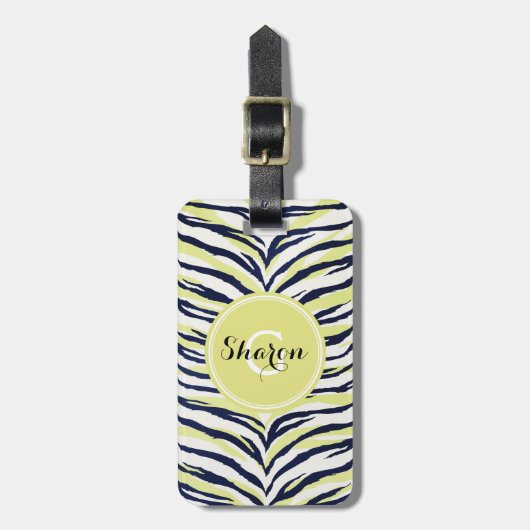 Grafische kleurige zwart-gele zebra printmonogram bagagelabel (Voorkant verticaal)