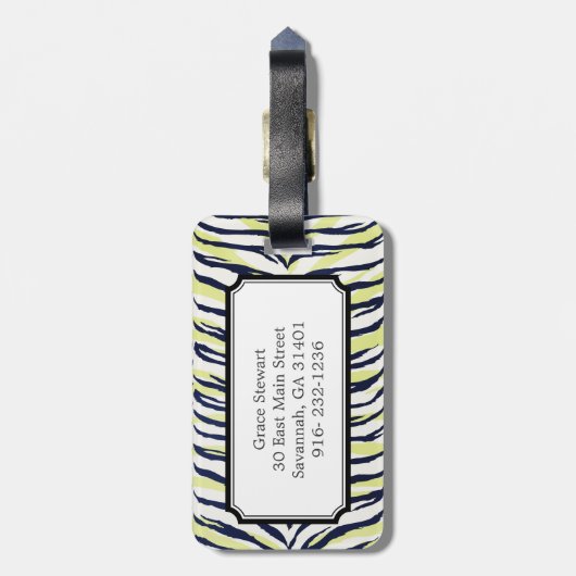 Grafische kleurige zwart-gele zebra printmonogram bagagelabel (Achterkant verticaal)