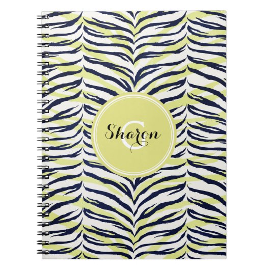 Grafische kleurige zwart-gele zebra printmonogram notitieboek (Voorkant)