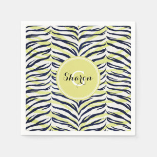 Grafische kleurige zwart-gele zebra printmonogram servetten