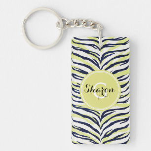 Grafische kleurige zwart-gele zebra printmonogram sleutelhanger