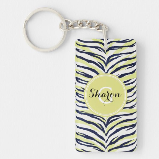Grafische kleurige zwart-gele zebra printmonogram sleutelhanger (Voorkant)