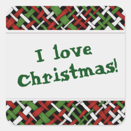 Grafische Kleurrijke Geweven Kerstmisjute om het e Vierkante Sticker